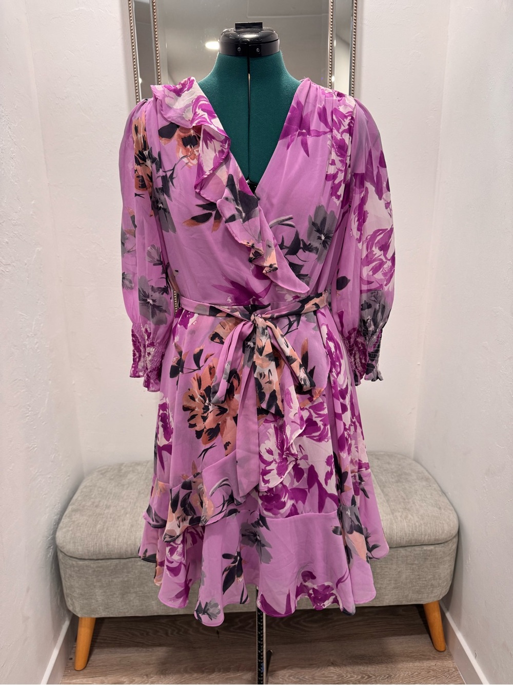 Taylor Lavender Floral Ruffle Midi Dress
